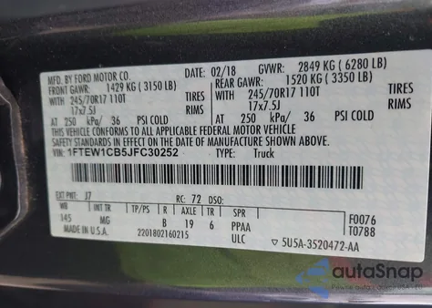 2018 Ford F-150 Xlt z USA, uszkodzony, nr VIN 1FTEW1CB5JFC30252